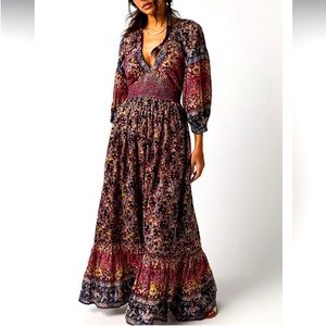 Free People Golden Hour Border Black Red Combo Maxi Dress